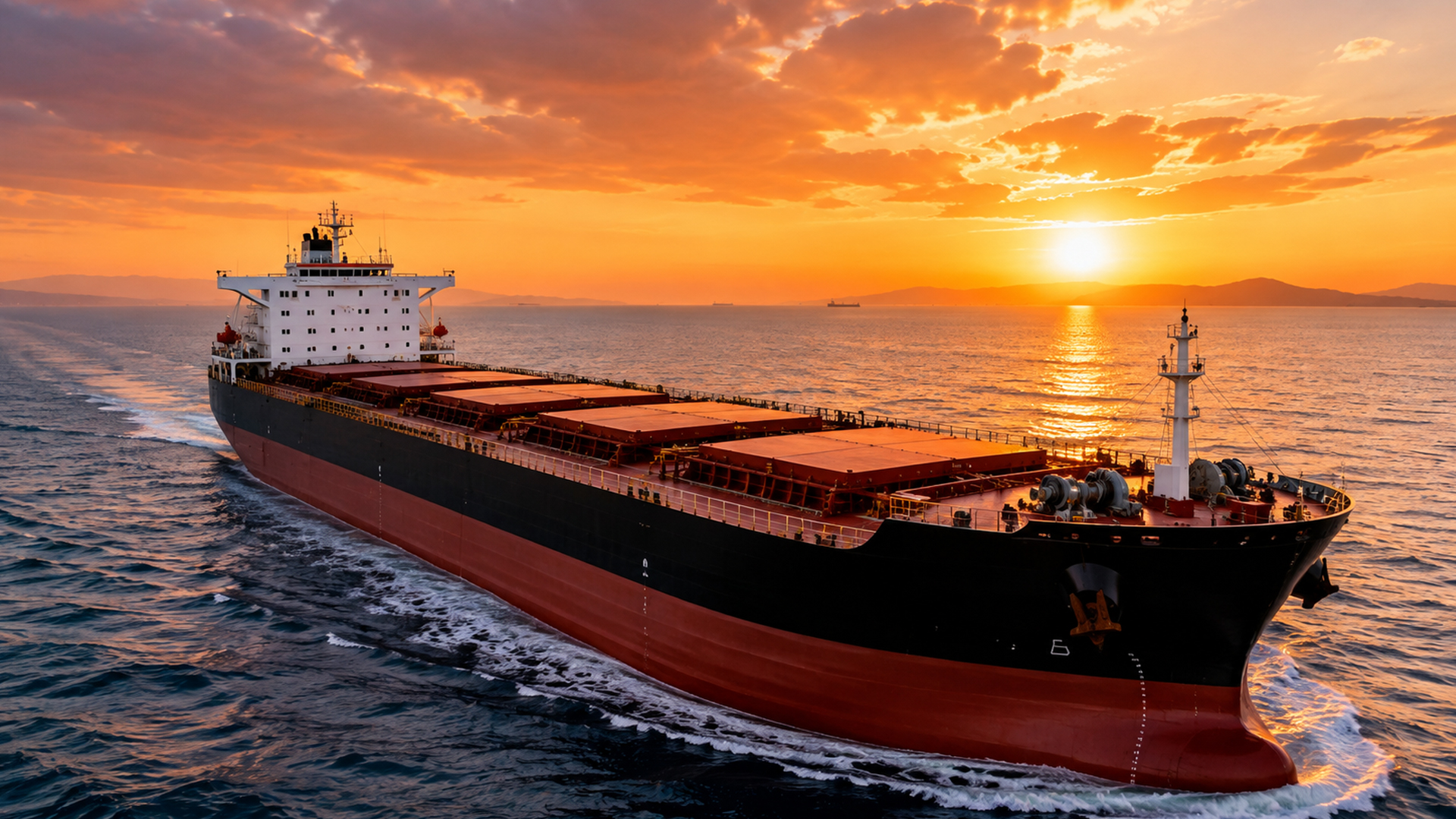 Bulk carrier at sunset